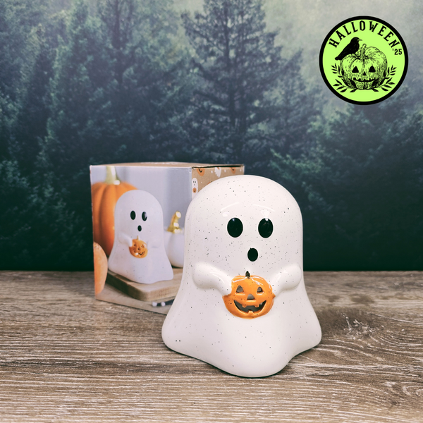 Ghost Shaped Ceramic Tealight Candle Holder with Pumpkin