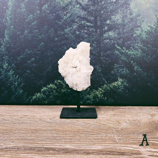 Clear Quartz Crystal Rough Cluster On Metal Stand