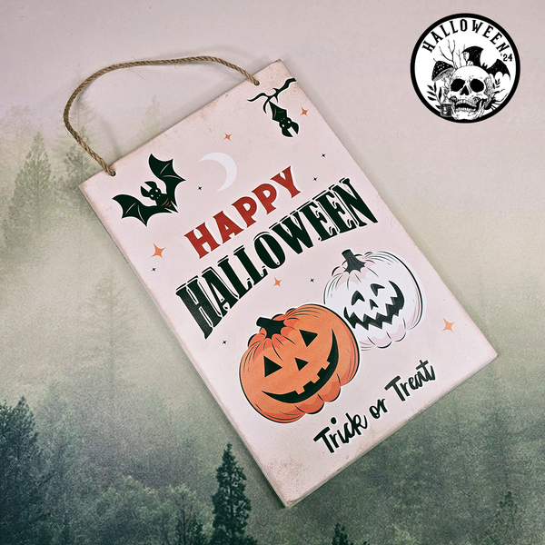 Spooky Pumpkin Happy Halloween MDF Hanging Sign