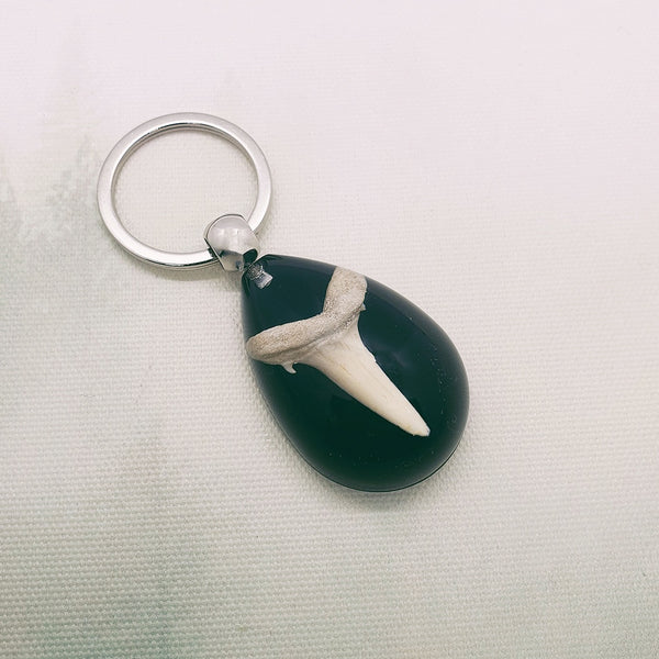 Shark Tooth Embedded in Black Resin Keyring
