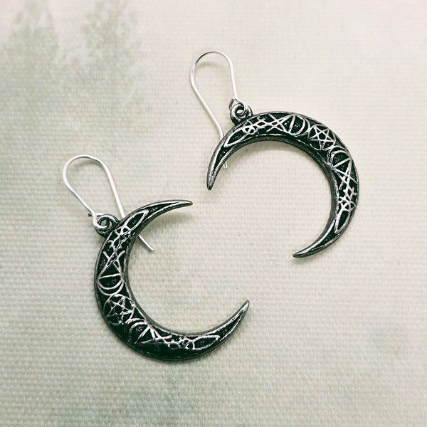 Crescent Moon Pewter Earrings by Alchemy Gothic