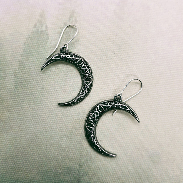 Crescent Moon Pewter Earrings by Alchemy Gothic
