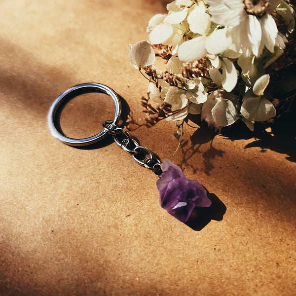 Natural Form Key Rings Natural Amethyst Crystal Keyring