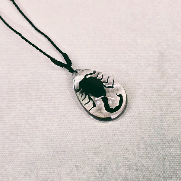 Black Scorpion in Clear Resin Teardrop Necklace