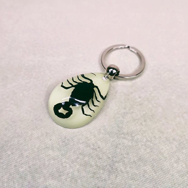 Black Scorpion Embedded in Glow Resin Keyring