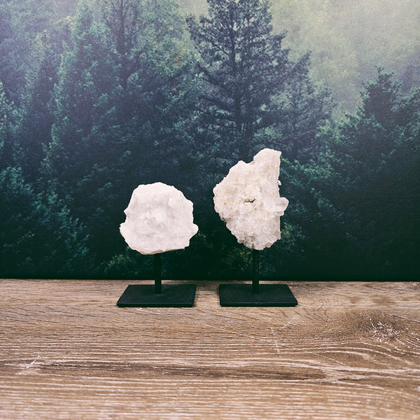 Clear Quartz Crystal Rough Cluster On Metal Stand