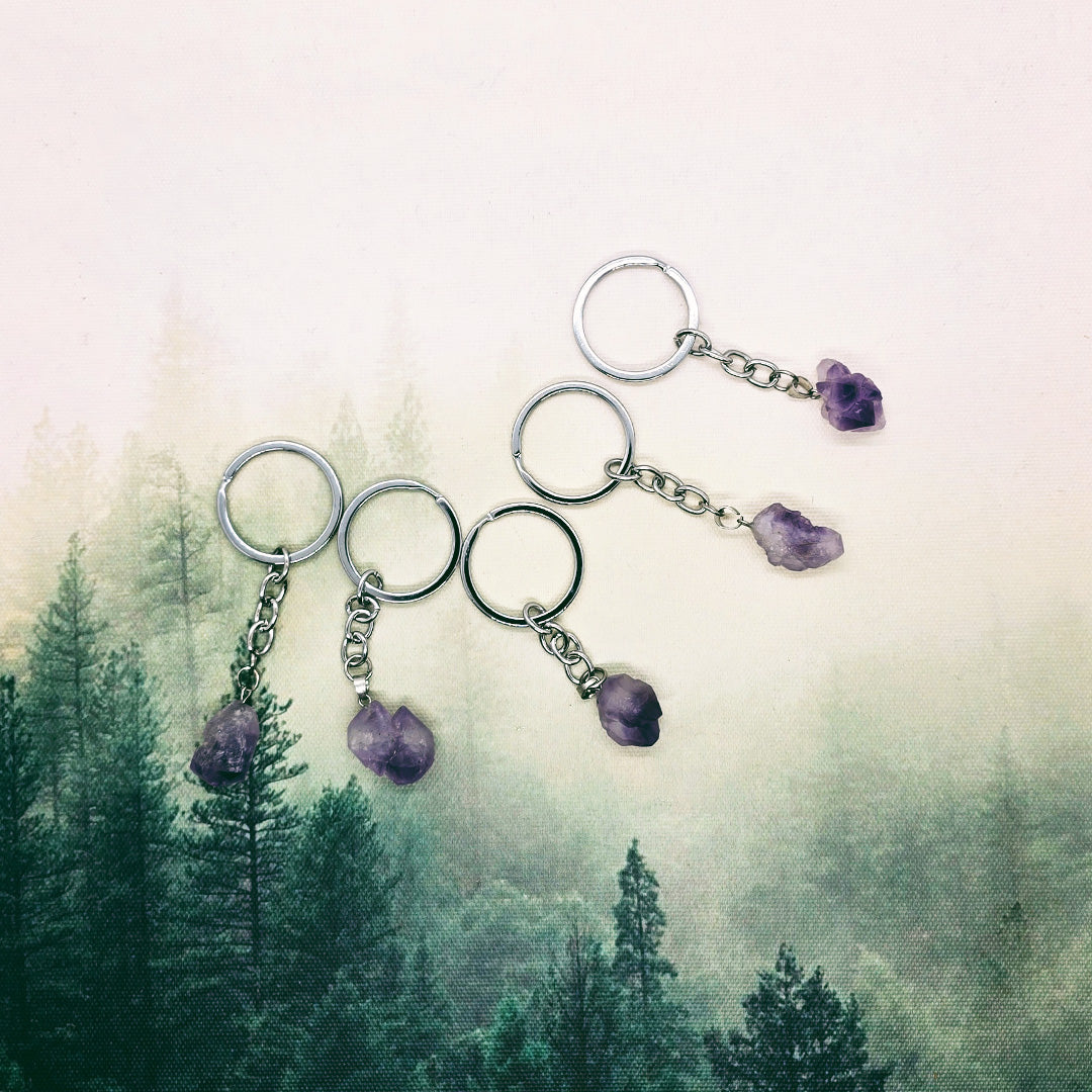 Natural Form Key Rings Natural Amethyst Crystal Keyring