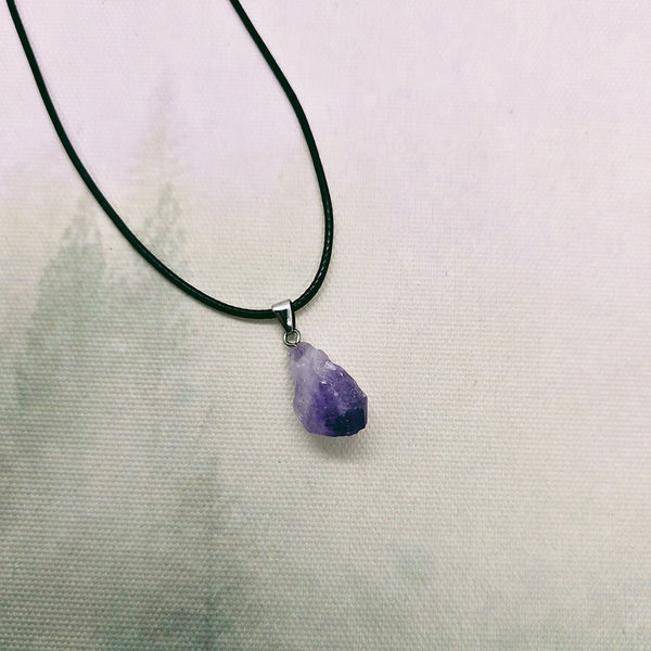Natural Amethyst Point on Black Cord Necklace