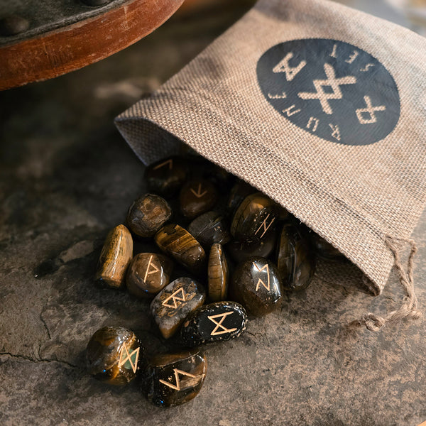 Large Tumbled Stone Rune Set in Jute Pouch