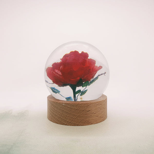 Rose Embedded in Resin Globe on Stand