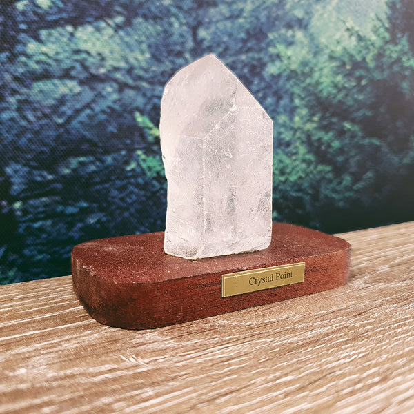 Crystal Point Specimen on Wooden Stand